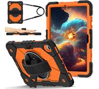 FONREST Étui robuste pour Samsung Galaxy Tab S11 11" 2025 SM-X730/X736B avec [porte-stylo S] pivotant et sangle d'épaule - Coque robuste résistante aux chocs (noir + orange)