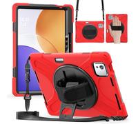 FONREST Étui robuste pour tablette Xiaomi Pad 7S/6S Pro 12,5/12,4" avec porte-crayon pivotant et béquille pivotante - Coque rigide résistante aux chocs avec poignée et bandoulière (rouge)