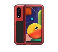 FONREST Tout Le Corps Coque pour Samsung Galaxy A50s 6,4-Pouces, Love Mei Antichoc Hybride Aluminium Métal Armure Antipoussière Housses avec Verre trempé, Supporte Le Chargement sans Fil (Rouge)