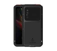FONREST Tout Le Corps Coque pour Sony Xperia 1 II Love Mei À Toute épreuve Hybride Anti-Choc Hybride Aluminium Silicone Housses avec Verre Trempé, Prend en Charge la Charge sans Fil(Noir)