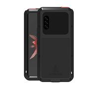 FONREST Tout Le Corps Coque pour Sony Xperia 10 II 6 Pouces, Love Mei Antichoc Hybride Aluminium Métal Armure Antipoussière Housses avec Verre trempé Protecteur d'écran(Noir)