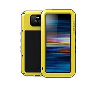 FONREST Tout Le Corps Coque pour Sony Xperia 10 Plus, Love Mei 6,5-Pouces Hybride Aluminium Métal Armure Antichoc Antipoussière Housses avec Verre trempé, Supporte Le Chargement sans Fil (Jaune)