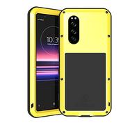 FONREST Tout Le Corps Coque pour Sony Xperia 5 6,1-Pouces, Love Mei Hybride Aluminium Métal Armure Antichoc Antipoussière Housses avec Verre trempé, Supporte Le Chargement sans Fil (Jaune)
