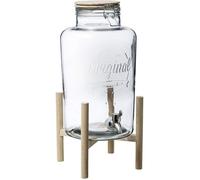 Fontaine à boisson en verre avec support en bambou - 8L - Transparent/beige - H 46,5 x D 21 cm