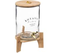 Fontaine à boisson en verre avec support et couvercle en bambou - 8L - Transparent/beige - H 42 x D 22 5 cm