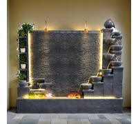 Fontaine à ciment d'extérieur et d'intérieur avec bol d'eau à plusieurs niveaux et éclairage LED résistant aux UV et à la pluie, décoration de jardin moderne pour détente et ambiance 2 m