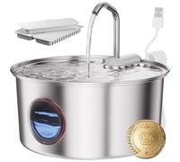 Fontaine à Eau Automatique pour Chat en Acier Inoxydable - 3,2 l - Fontaine à Eau Automatique pour Chat avec 3 filtres - Distributeur d'eau en métal pour Chats, Chiots, Animaux de Compagnie Multiples