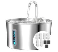 Fontaine a Eau Chat Acier Inoxydable 2,2L avec Fenêtre 6 Filtres 3 Éponges | Silencieuse Fontaine à Eau pour Chat, Automatique Distributeur d'eau pour Chat Électrique, Adapté Petits Chiens et Animaux