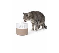 Fontaine a Eau Chat - Flamingo Mali Rond Taupe & Blanc - Design Exclusif - 2L - Plastique - Pompe Super silencieuse arrêt Auto - Filtre Charbon Actif - indicateur Lumineux
