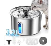 Fontaine a Eau Chat INOX, 3.2L/108oz, Système de Filtration à Cinq Niveaux, 25 DB Ultra Silencieux, 5W Faible Consommation Énergétique Fontaine à Eau pour Chats, Chiens et Petits Animaux +3 Filtres