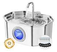 Fontaine a Eau Chat INOX, Apauk 3.2L Fontaine à Eau Chat,Fontaine Chats silencieuse,LED fenêtre, sont faciles à Nettoyer, Fontaine a Eau Petit Chien (Lot de 6 éponges et filtres)