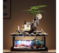 Fontaine à eau de bureau en céramique avec débit réglable et lumières LED - Décoration d'intérieur zen avec 5 cristaux gratuits (style 5)