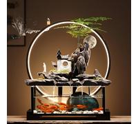 Fontaine à eau de bureau en céramique avec débit réglable et lumières LED - Décoration d'intérieur zen avec 5 cristaux gratuits (style 2)