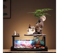 Fontaine à eau de bureau en céramique avec débit réglable et lumières LED - Décoration d'intérieur zen avec 5 cristaux gratuits (style 4)