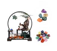 Fontaine à eau de bureau en céramique - Débit d'eau réglable avec lumières DEL | Décoration d'intérieur + 15 cristaux gratuits (style 2) (améthyste)
