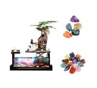 Fontaine à eau de bureau en céramique - Débit d'eau réglable avec lumières DEL | Décoration d'intérieur + 15 cristaux gratuits (Style 2) (Style 4)