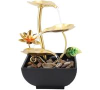 Fontaine à eau de table à 3 niveaux avec lumière LED en forme de feuille de lotus, mini fontaine de bureau d'intérieur avec rochers