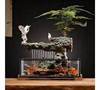 Fontaine à eau de table avec bol à poisson et base en bois, relaxation zen intérieure pour la maison et le bureau