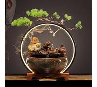Fontaine à eau de table avec refoulement d'encens Fontaine à eau d'intérieur avec LED pour attirer la richesse Humidificateur de bureau Décoration Zen Fontaine à eau sans plantes