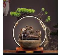 Fontaine à eau de table avec refoulement d'encens Fontaine à eau d'intérieur avec LED pour attirer la richesse Humidificateur de bureau Décoration Zen Fontaine à eau sans plantes