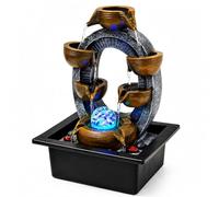 Fontaine à eau de table d'intérieur, fontaine cascade de bureau de 33 cm avec boule de cristal LED bleue, fontaine à eau d'intérieur pour décoration de bureau à domicile, design d'arche circulaire à