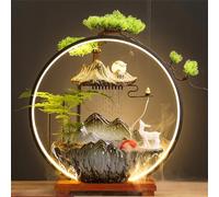 Fontaine à eau de table, fausses plantes Feng Shui avec lumière LED, décoration d'intérieur zen, kit de fontaine à eau d'encens à refoulement pour terrasse et cour
