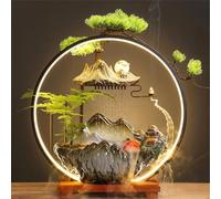 Fontaine à eau de table, fausses plantes Feng Shui avec lumière LED, décoration d'intérieur zen, kit de fontaine à eau d'encens à refoulement pour terrasse et cour