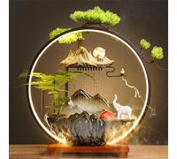 Fontaine à eau de table, fausses plantes Feng Shui avec lumière LED, décoration d'intérieur zen, kit de fontaine à eau d'encens à refoulement pour terrasse et cour
