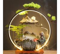 Fontaine à eau de table, fausses plantes Feng Shui avec lumière LED, décoration d'intérieur zen, kit de fontaine à eau d'encens à refoulement pour terrasse et cour