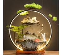 Fontaine à eau de table, fausses plantes Feng Shui avec lumière LED, décoration d'intérieur zen, kit de fontaine à eau d'encens à refoulement pour terrasse et cour