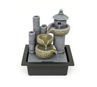 Fontaine à eau de table Zen avec lumière LED et prise - Fontaine d'intérieur style pagode japonaise de 30 cm - Bols en cascade fluides pour la maison, le bureau, la méditation - 18 x 22 x 30 cm JR5197