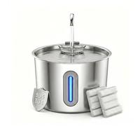 Fontaine à eau en acier inoxydable pour chat 2,2 l avec fenêtre et 2 filtres à charbon actif