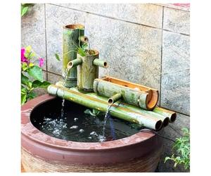 Fontaine à eau en bambou avec pompe - Intérieur et extérieur Zen Garden Cascade Décor Tranquil Mtat Fonction Mtat pour espaces de détente