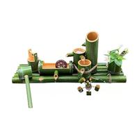 Fontaine à eau en bambou fabriquée à la main avec roue à eau à bascule - Fontaine Feng Shui de jardin zen pour bassins, aquariums et cours - Décoration d'eau circulante avec bac en pierre