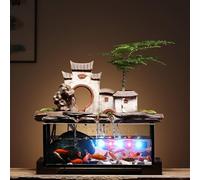 Fontaine à eau en céramique avec lumières LED - Décoration d'intérieur relaxante, cadeau porte-bonheur pour la maison, le bureau, le spa et la méditation