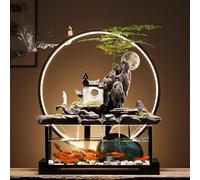 Fontaine à eau en céramique avec lumières LED - Décoration d'intérieur relaxante, cadeau porte-bonheur pour la maison, le bureau, le spa et la méditation
