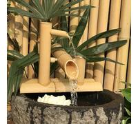 Fontaine à eau japonaise en bambou - Décoration d'extérieur zen sculptée sur pierre - Fontaine d'eau tranquille pour la maison et la terrasse