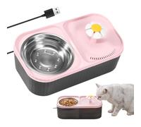 Fontaine à eau pour chat, 3 l, double gamelle (rose) | Distributeur d'eau automatique, pompe silencieuse, système de filtration à 4 compartiments, gamelle en acier inoxydable pour