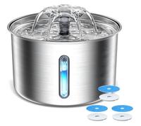 Fontaine à Eau pour Chat en Acier Inoxydable,3 L,Ultra silencieuse,système de Filtration avec LED,3 filtres Inclus