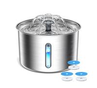 Fontaine à Eau pour Chat en Acier Inoxydable, 3 L, Ultra silencieuse, système de Filtration avec LED, 3 filtres Inclus