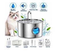Fontaine à Eau pour Chat INOX - 3,2 L - Ultra silencieuse - Fontaine Chat Acier, Filtre Multicouche avec 2 filtres