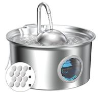 Fontaine à Eau pour Chat INOX: Fontaine Eau Chat Acier Inoxydable - Distributeur Eaus Chats Automatique - Distributeur Chiens Résistant aux éclaboussures - avec 6 Filtres + 3 Éponges