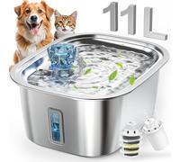 Fontaine à eau pour chien en acier inoxydable - Fontaine à eau extra large de 10 litres, distributeur automatique de gamelle d'eau pour chien avec bol plus profond et fenêtre de niveau d'eau, pompe