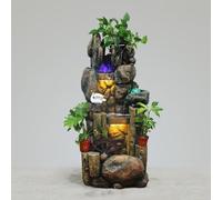 Fontaine à eau rustique éclairée par LED avec accents de pot de fleurs pour intérieur et extérieur, cascade décorative pour la maison et le jardin (modèle 2108)