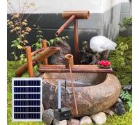 Fontaine à Eau Solaire en Bambou Zen Garden, avec Pompe et radeaux en Bambou et cuillères en Bambou, Petite Fontaine extérieure en Bois, Fontaine à Eau Bricolage pour Jardin