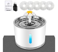 Fontaine à Eau Wilktop pour Chat - avec Filtre à Charbon Actif - Fenêtre de Niveau d'eau - LED Lumineuse - Grande capacité de 2,4 l - 3 Types de débit d'eau de Fontaine Automatique pour Chat