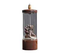 Fontaine à encens Marron - Petite Taille avec Socle en céramique - Bol en Verre - Coupe-Vent - Casca- Bambou - Encens - Aromathérapie - Bureau