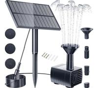 Fontaine à énergie solaire avec panneau 5 V 4 buses pour jardin, étang à poissons, bain d'oiseaux, décoration extérieure, hauteur maximale 55 cm, sortie DC4,5-10 V avec kit d'installation (2,5 W sans