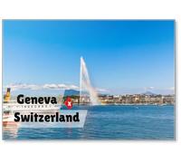 Fontaine à jet d'eau avec arc-en-ciel à Genève, aimant de réfrigérateur