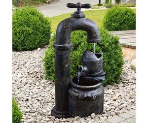 Fontaine à ressort extérieure cascade cuivre aspect antique terrasse pompe cruche